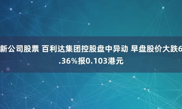 新公司股票 百利达集团控股盘中异动 早盘股价大跌6.36%报0.103港元