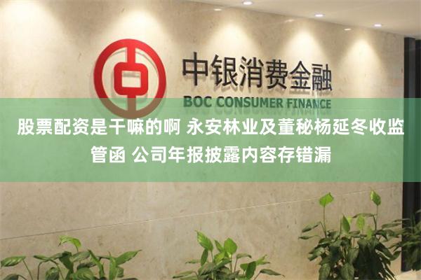 股票配资是干嘛的啊 永安林业及董秘杨延冬收监管函 公司年报披露内容存错漏